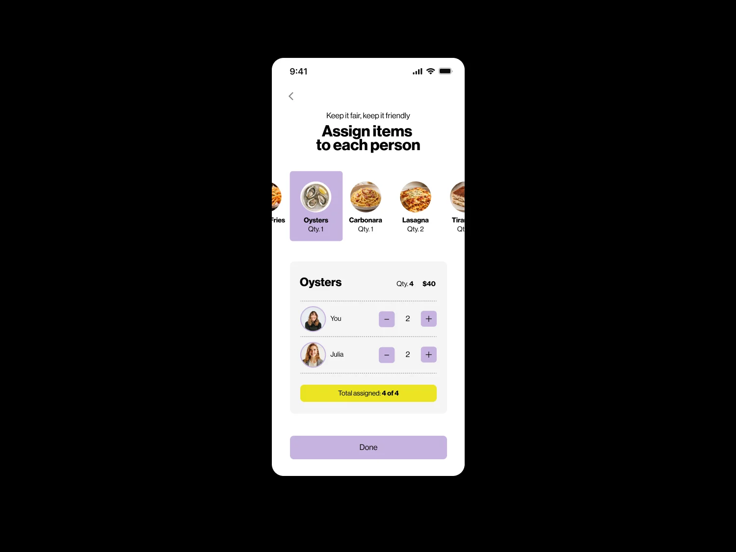 After feedback: the assignment on one screen
